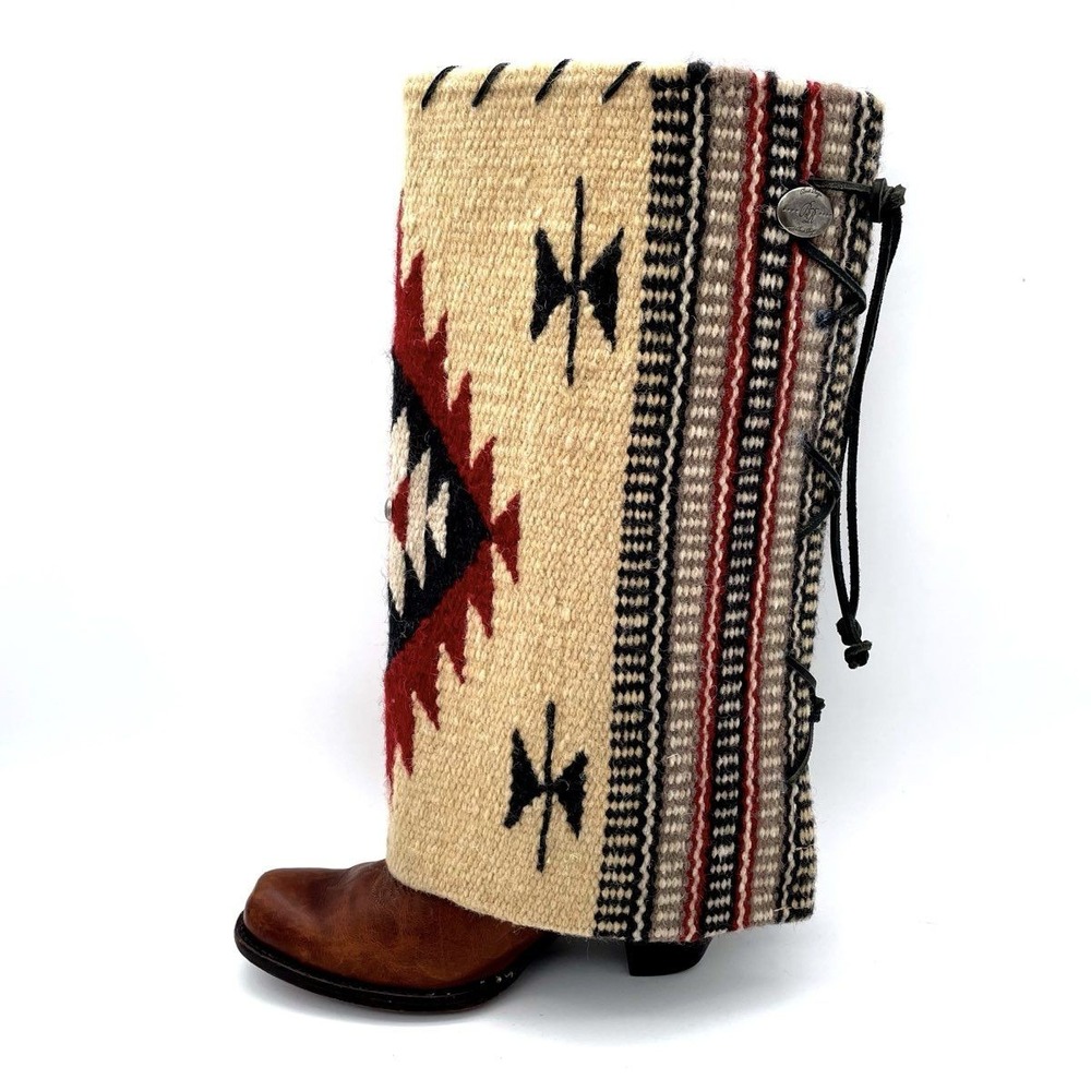 Vintage Southwestern Wool Boot Covers Leg Warmers Native Pattern Lace-Up Toppers